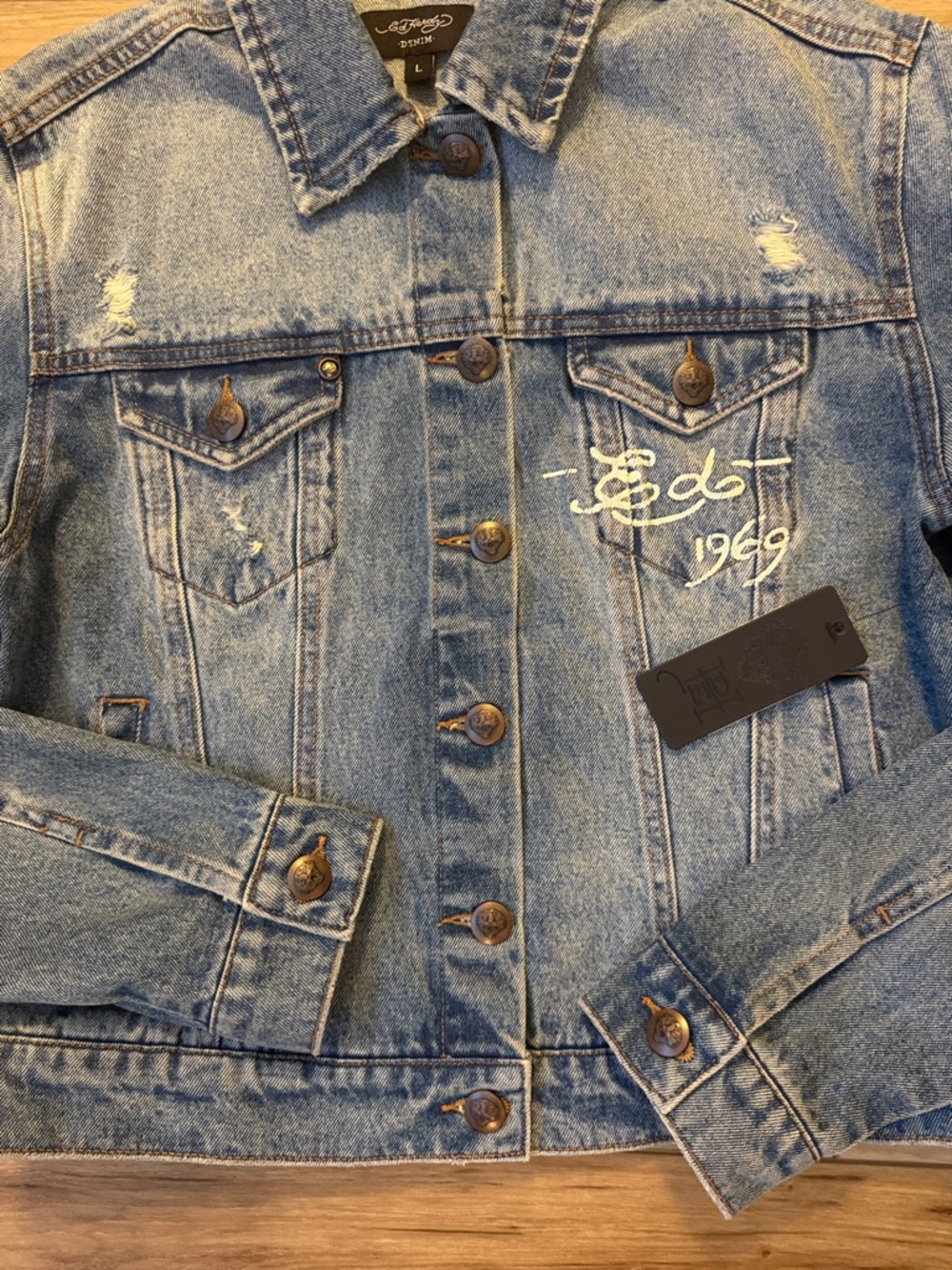 Ed Hardy Y2K Screaming Tiger Denim Jacket – Embroidered “Love Kills Slowly” L - Picture 8 of 12